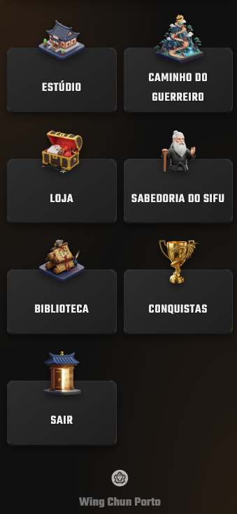 Ecrã da aplicação exclusiva da escola Wing Chun Porto